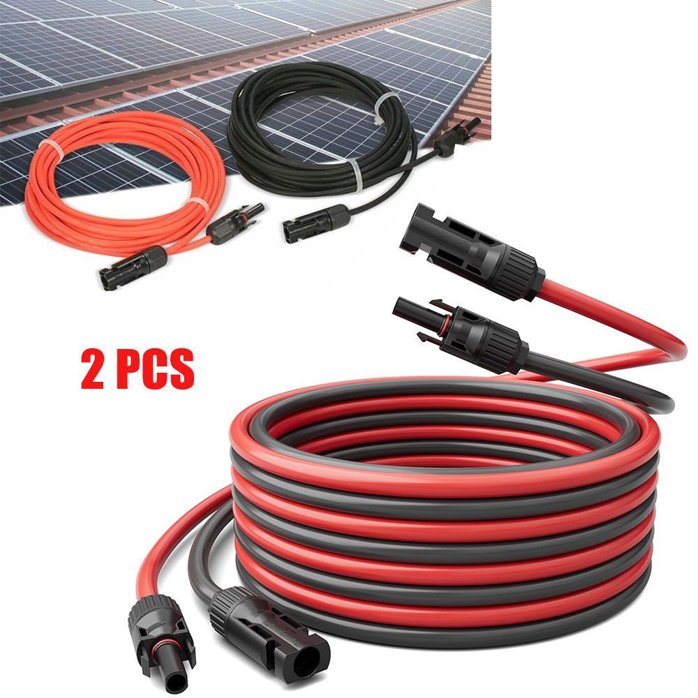 1 Pair Black+Red Solar Panel Extension Cable Wire Solar Connectors 10 AWG Gauge