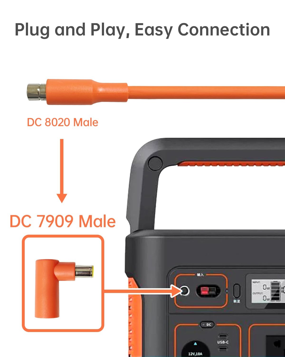 DC 7909 to DC 8020 Adapter 90-Degree Right Angle, DC7909 Female to DC8020 Mal…