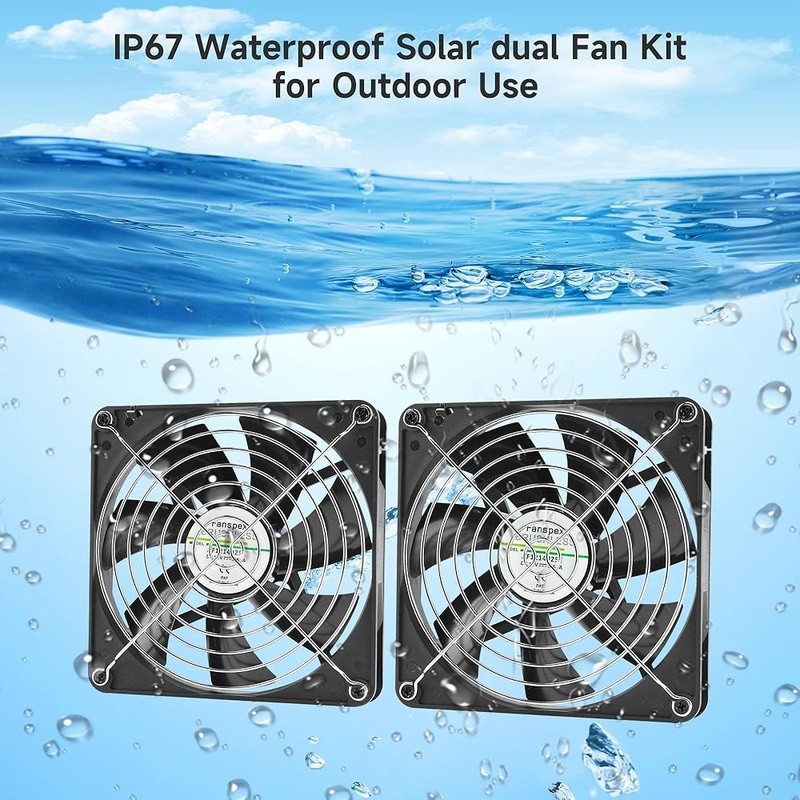 Solar Powered Waterproof Dual Fan Kit Chicken Coop Greenhouse Shed & Pet House