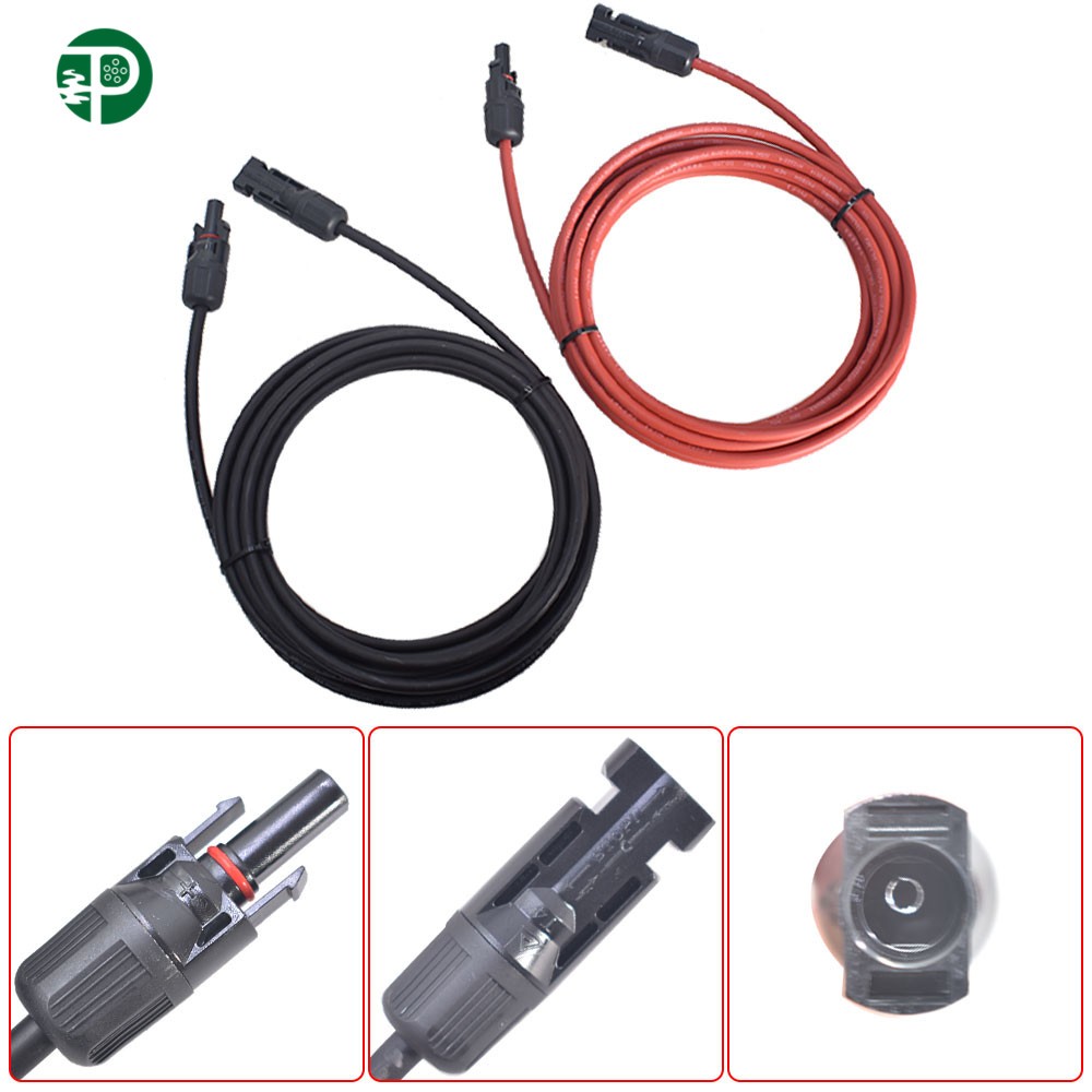 Black and Red Solar Panel Extension Cable Wire Connector 12/10 AWG 1 pair