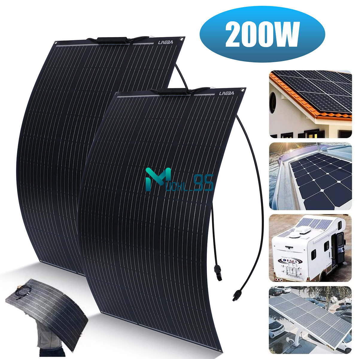 200W Watt 18V Monocrystalline Solar Panel RV Camping Home Off Grid Caravan Boat