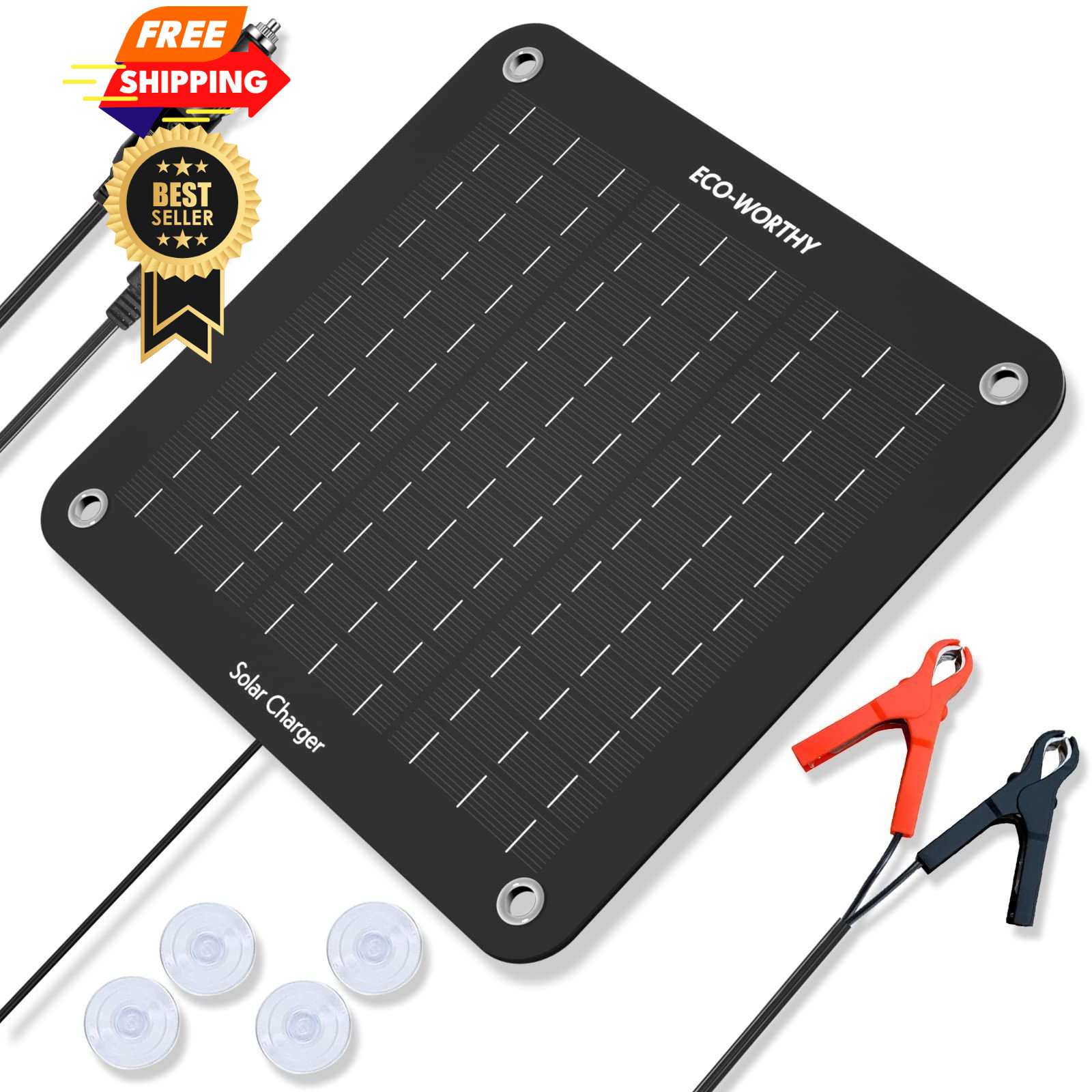 ECO-WORTHY 10W Solar Car Battery Charger Maintainer 12V Waterproof 10W, Black