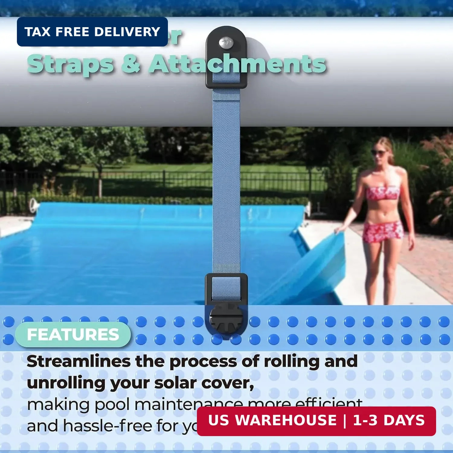 ANTOBLE Tube and Solar Cover Fastening Kit, Extended Pool Solar Cover Straps Cli
