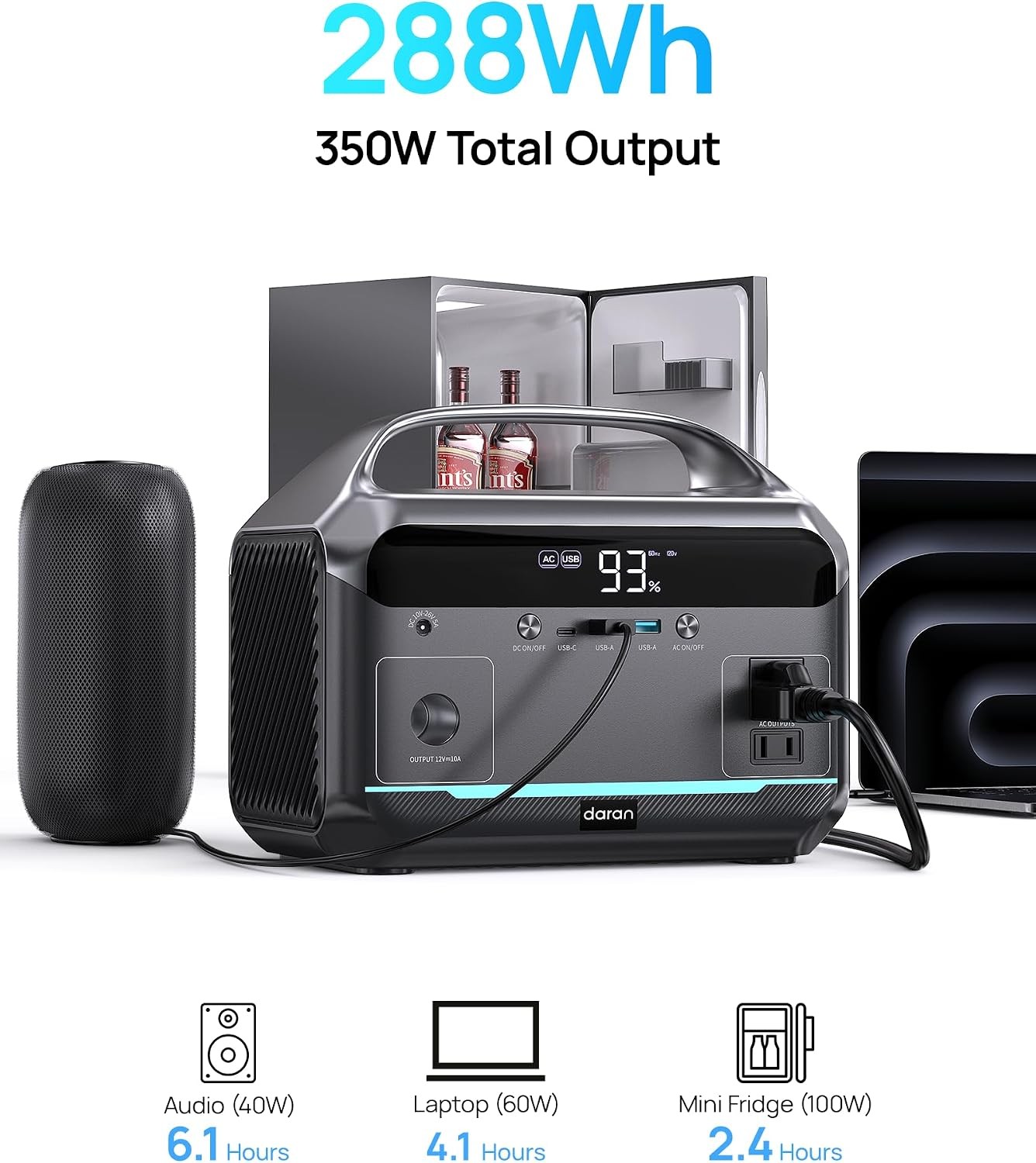 Portable Power Station 600W Surge 288Wh LiFeP04 Solar Generator