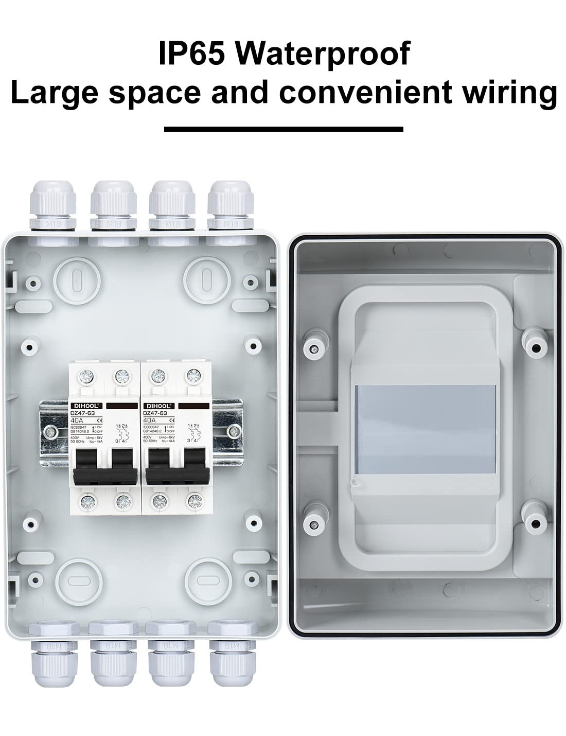 DC Circuit Breaker Box Cover, 40 Amp Electrical Power Distribution Box 2 in 2…