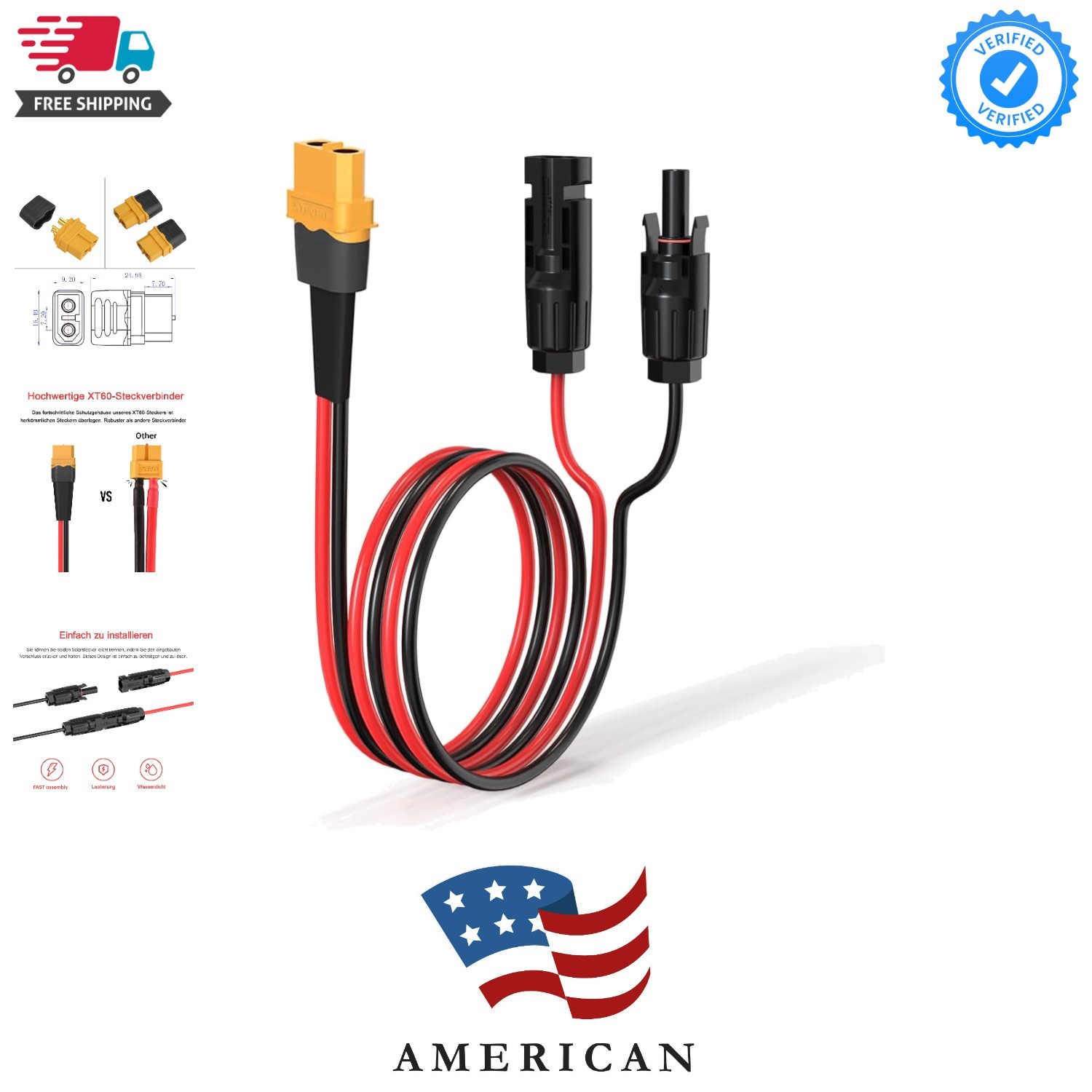 10AWG 2FT XT60 Solar Cable 2 10 25 35 50 75 100FT XT60 Extension Cable Solar …