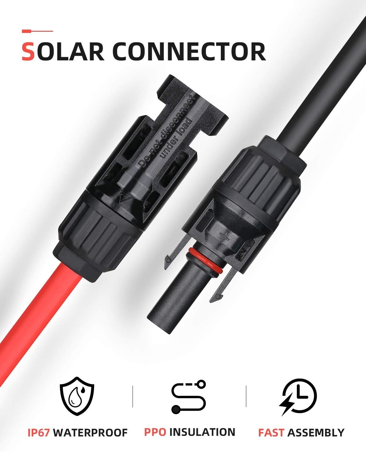 High-Performance 6FT 10AWG Solar Cable Kit – Male to Female Connectors Included
