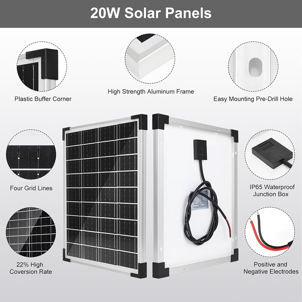 20W Solar Panel 18V Trickle Charger Battery Charger Kit Maintainer Boat Car RV