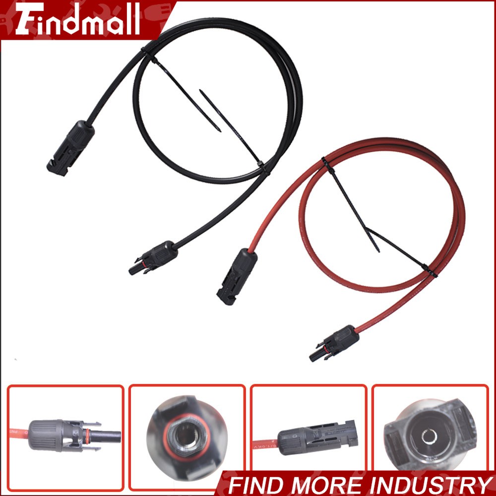 Findmall 1 Pair 5ft 12AWG Black + Red Solar Panel Extension Cable Wire Connector