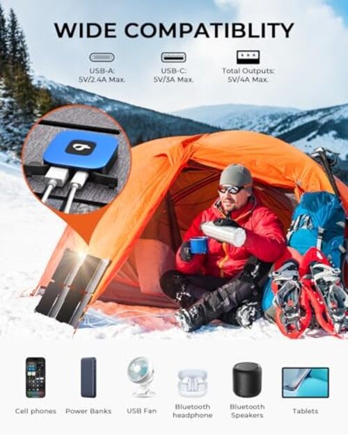 [Upgraded] Ultra-Light Portable 25W Solar Panel Charger with USB-A and Grey
