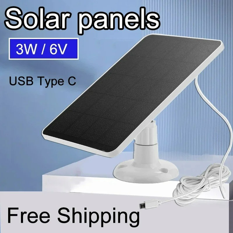 3W Solar Panel USB Type-C Waterproof Charger for Security Camera Doorbell