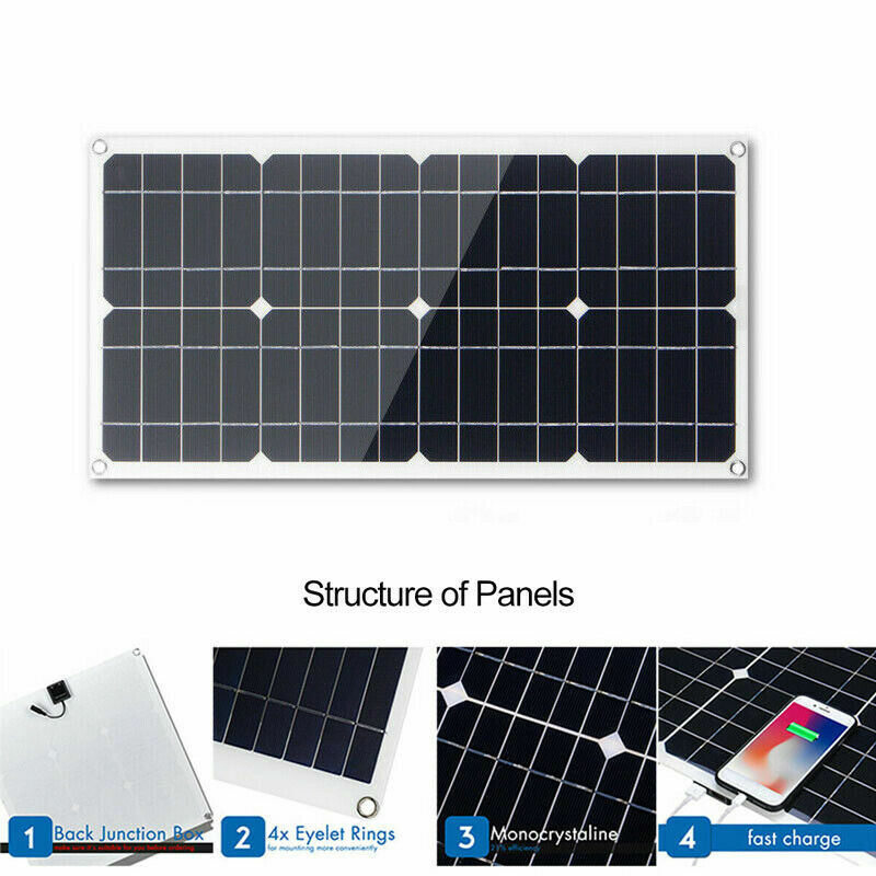 eSOLAR-100W 12V Mono Flexible Solar Panel W/20A Controller For Car Phone Charge