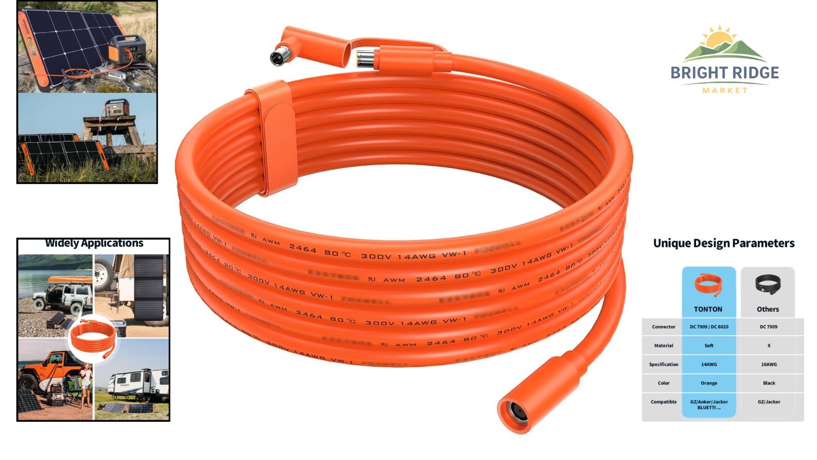 Heat Resistant 20FT Extension Cable for Solar Generators and Power Stations