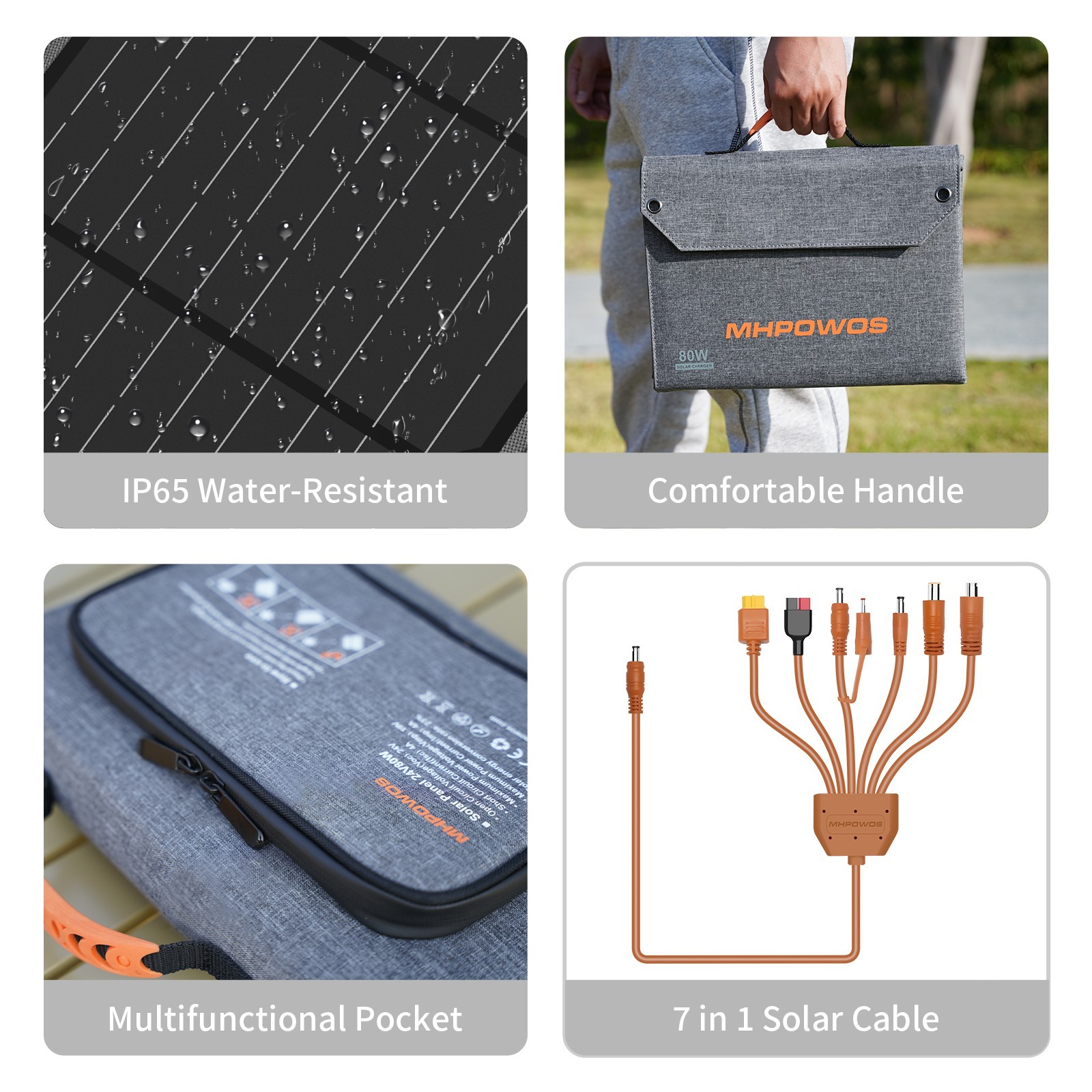MHPOWOS USB Portable Solar Panel 80W Camping Backpacking Hiking Gear Equipment