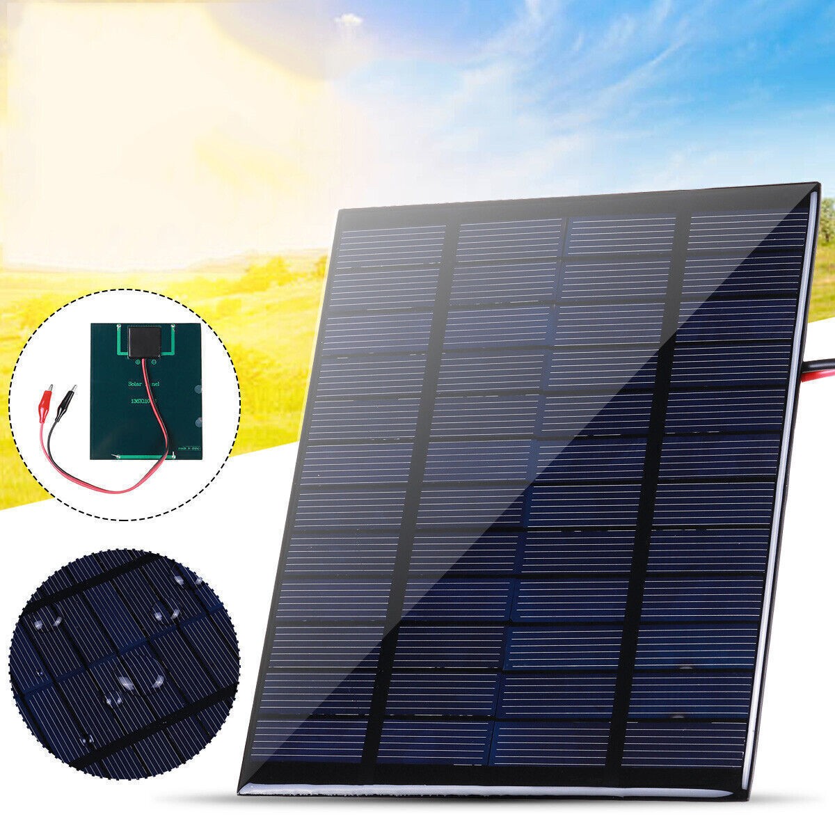 3W 12V Black Solar Panel Polysilicon for Car RV Marine Camping Battery Charger