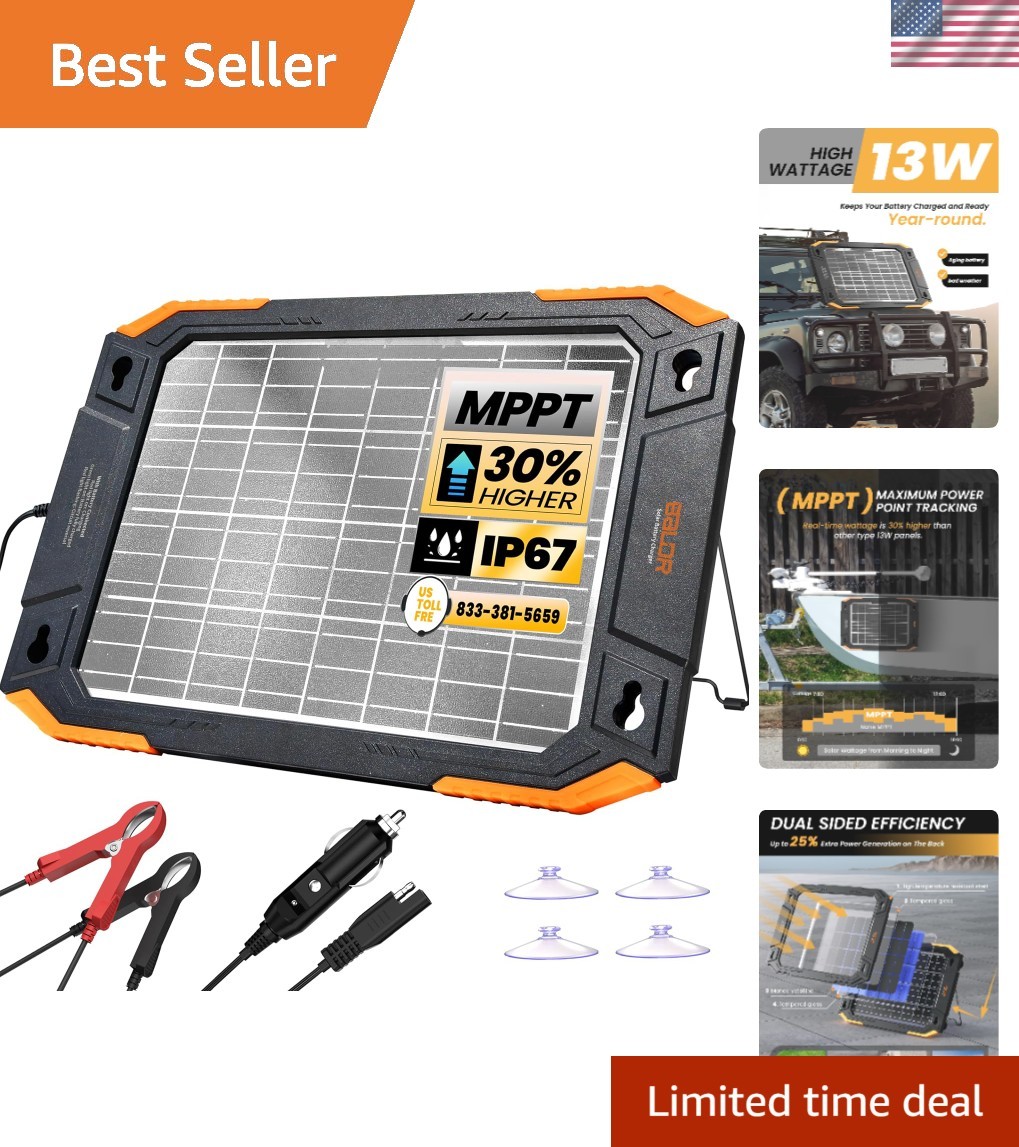All-Weather 12V Solar Battery Charger with Versatile Installation Options