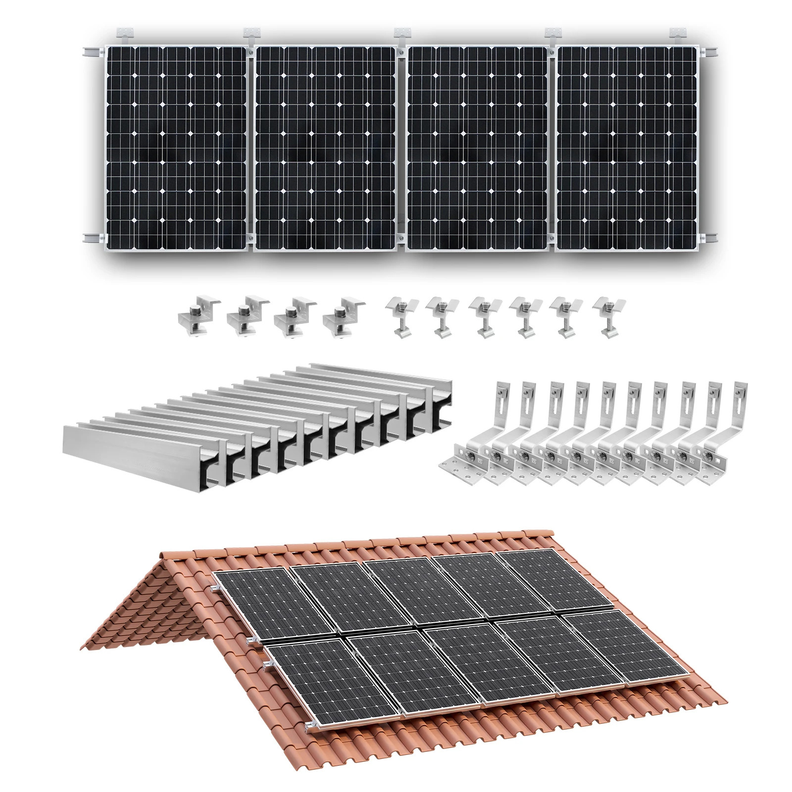 Solar Panel Mounting Set, Photovoltaic Mounting Rail for 1/2/4 Solar Panel, 300