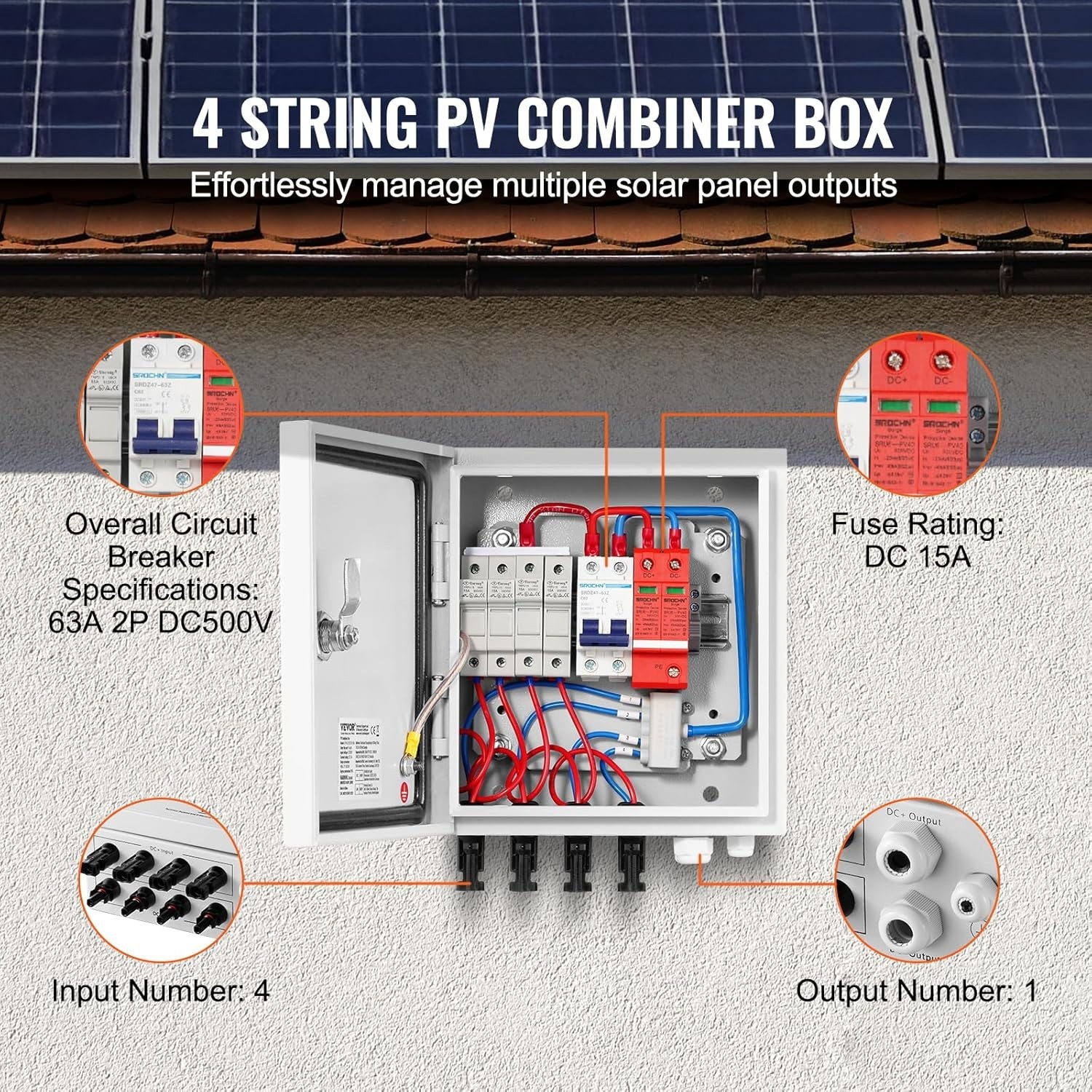 4 String Solar Combiner Box with Lightning Protection & Rating