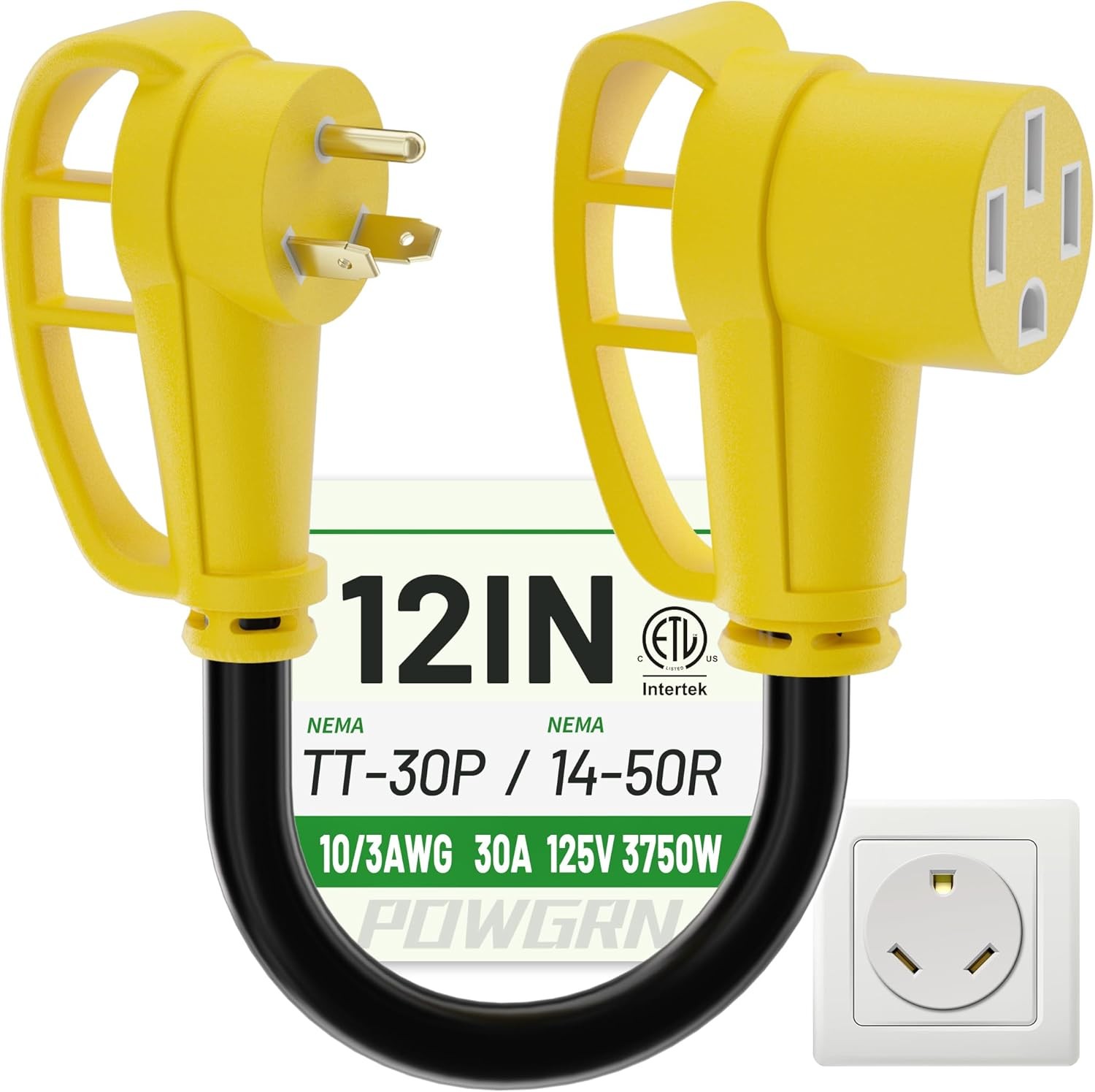 POWGRN 30 Amp to 50 Amp RV Adapter 12 inch, Heavy Duty 10/3 Gauge RV Electrical