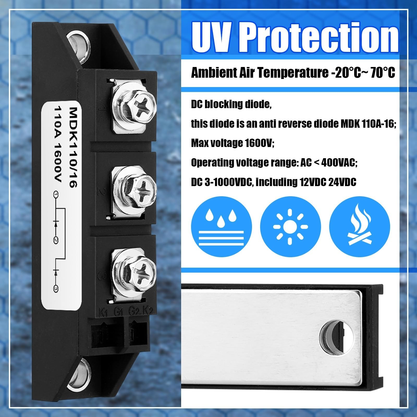 Solar Diode 1600V DC Blocking Unidirectional Anti-Reverse – 2 Pcs, 400VAC, 1000V