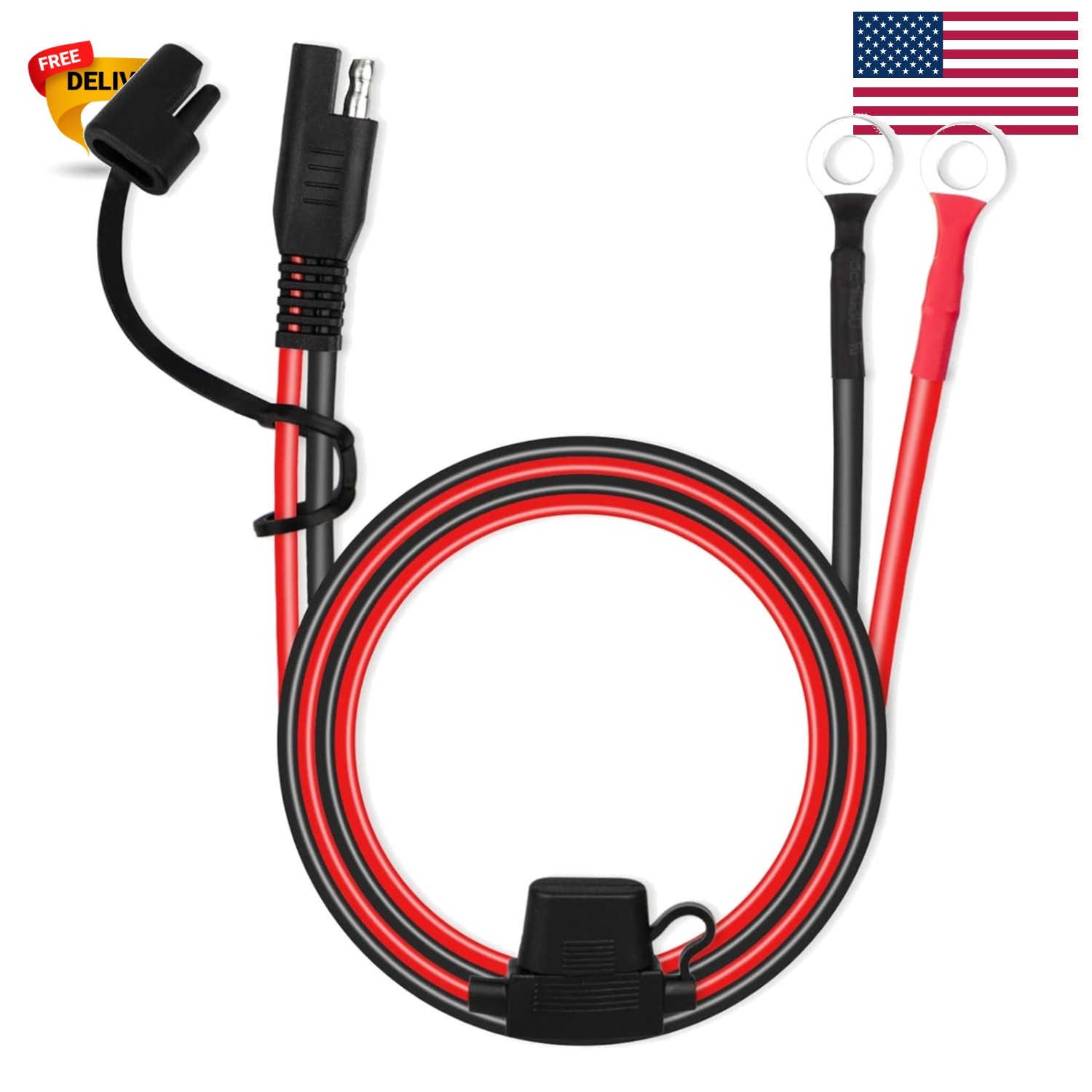 Reliable 2FT 16AWG SAE Battery Connector Cable for RV & Motorcycle Applications