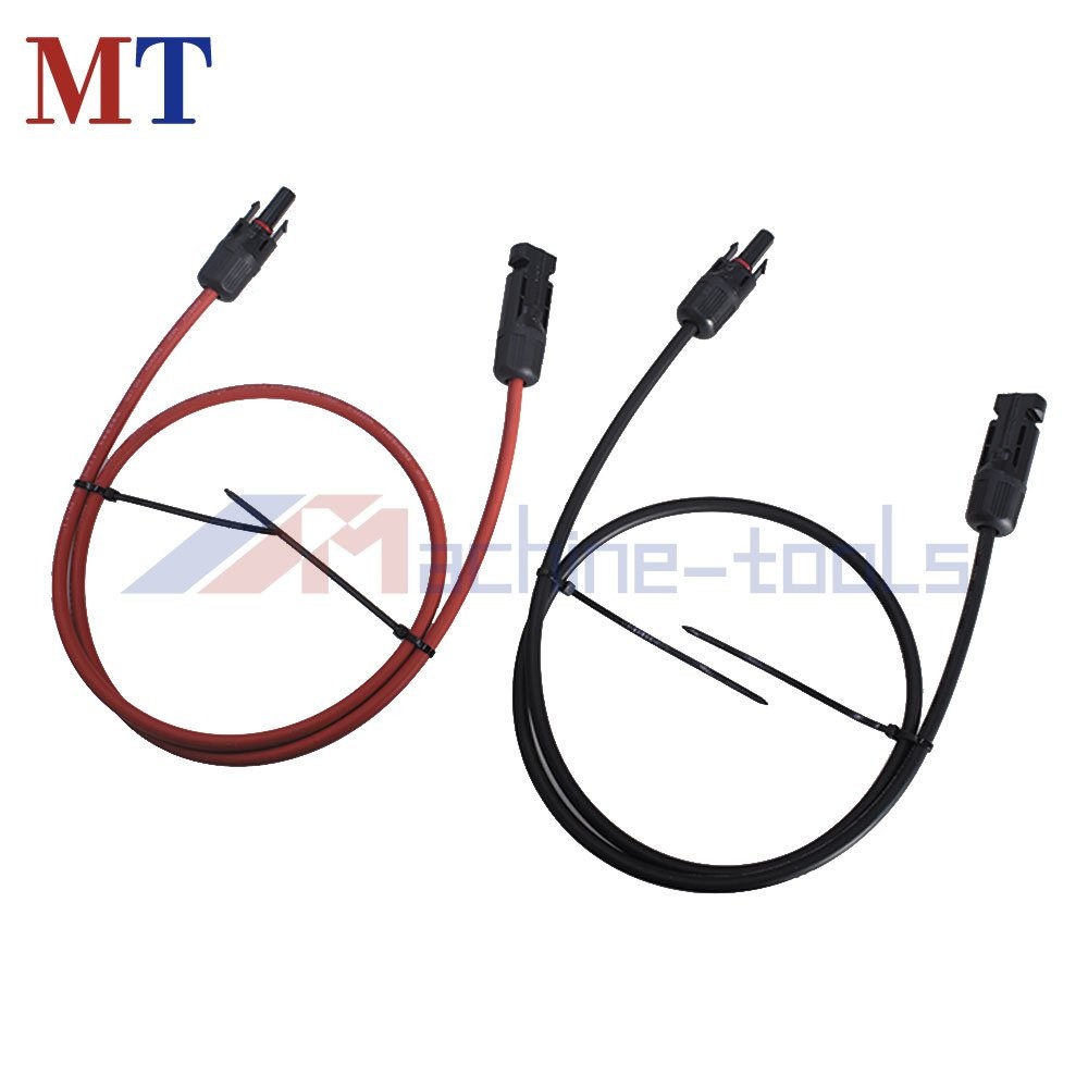 1 Pair Black + Red Solar Panel Extension Cable Wire Connector 3 Feet 10 AWG