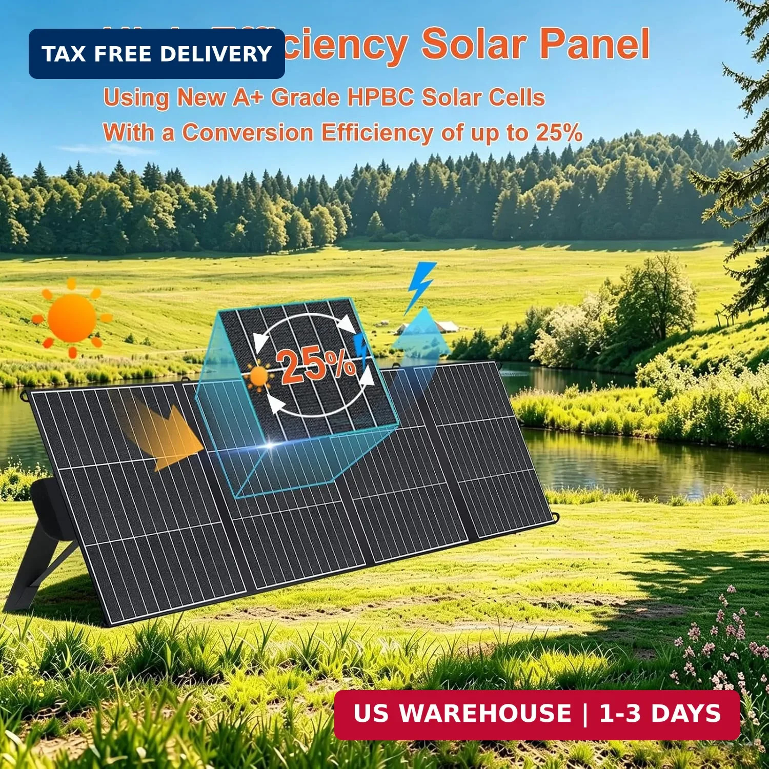 200W Portable Solar Panel for Power Station 25% Efficiency HPBC Cells ETFE Folda