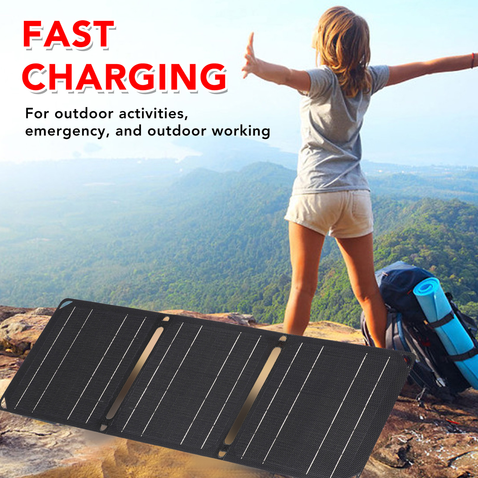 21W Portable Solar Panel Foldable Dual USB Charger Black For Phone Power Station
