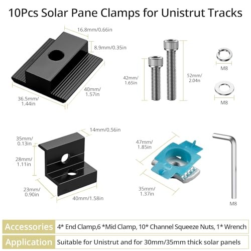 Solar Panel Mounting Brackets for Unistrut 10Pcs Aluminum Black 30/35mm