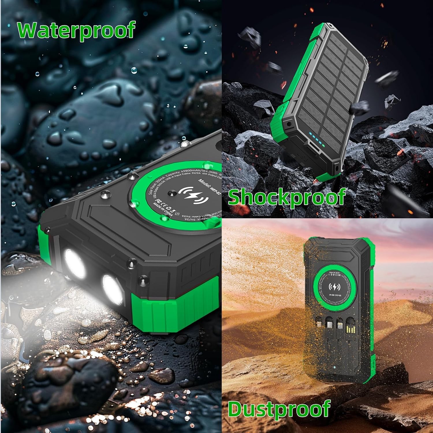 Solar Power Bank 49800mAh, Wireless Portable Charger, 22.5W QC3.0 Fast Charging