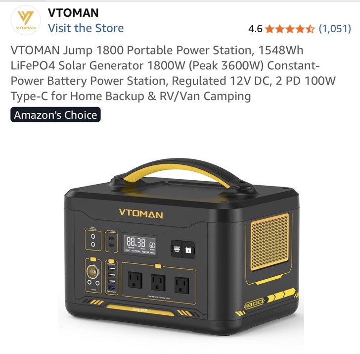 VTOMAN Jump 1800 Portable Power Station 1800W 1548Wh LFP Generator New $600