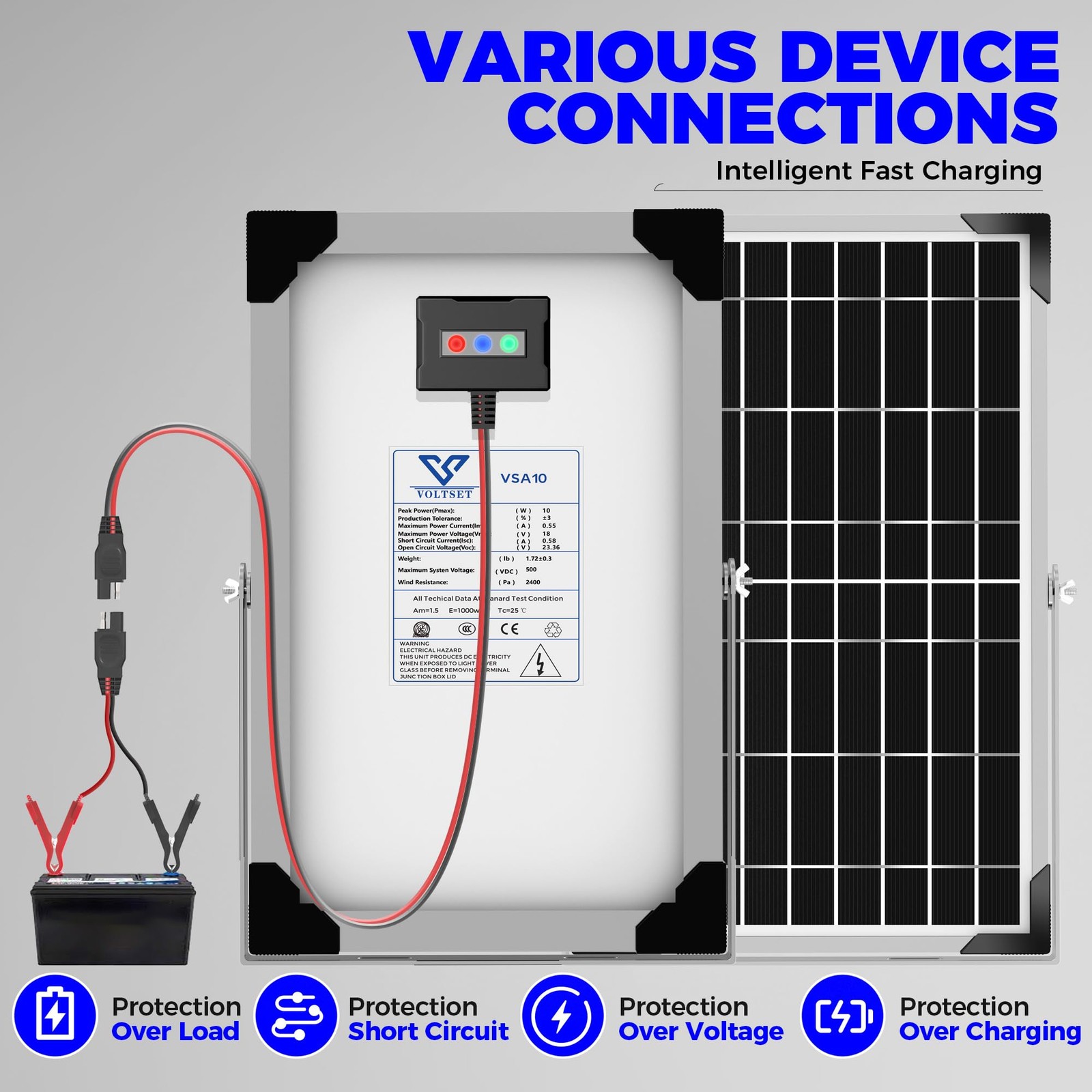 Solar Battery Trickle Charger: 10 Watt 12V Solar Panel Maintainer for Car Boa…