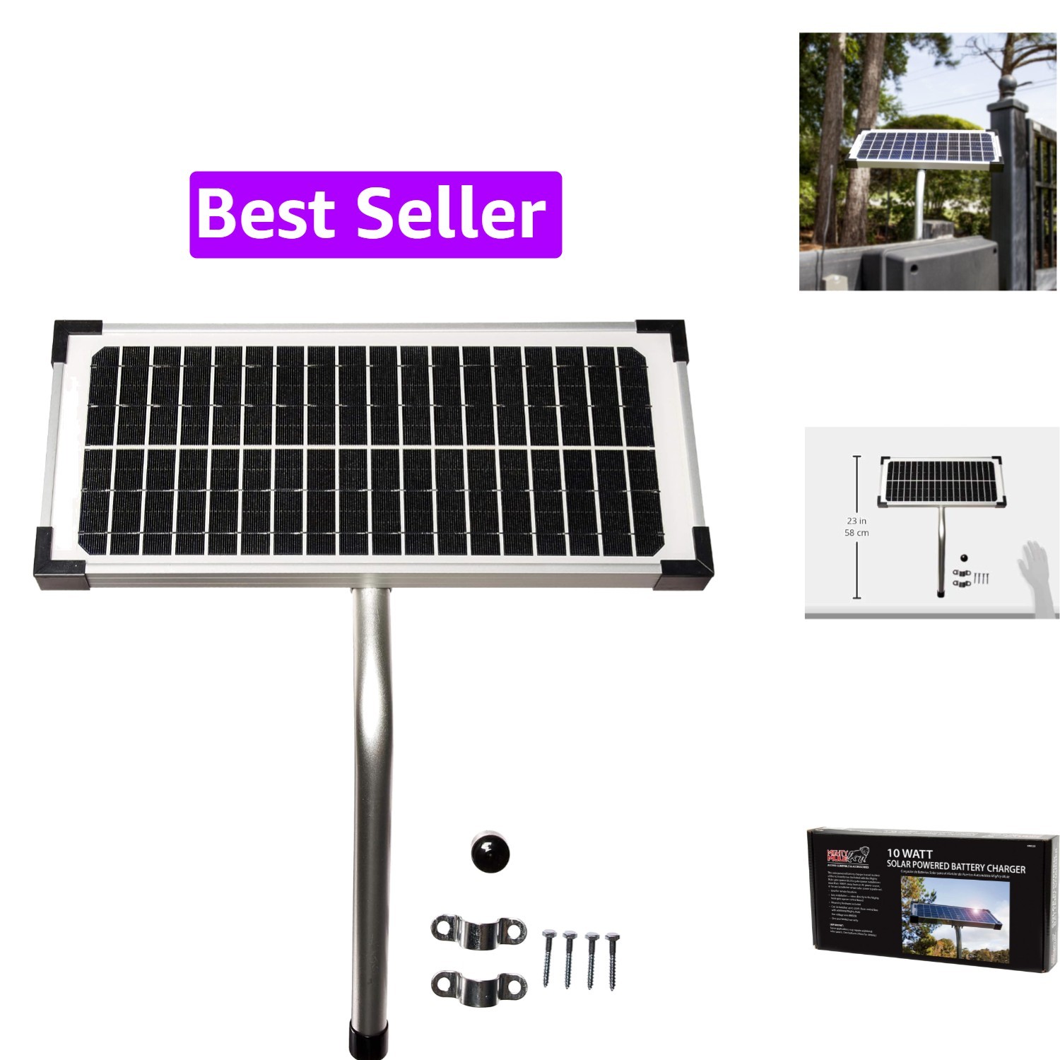 10 Watt Solar Panel Kit FM123 for Automatic Gate Openers,Black Cell