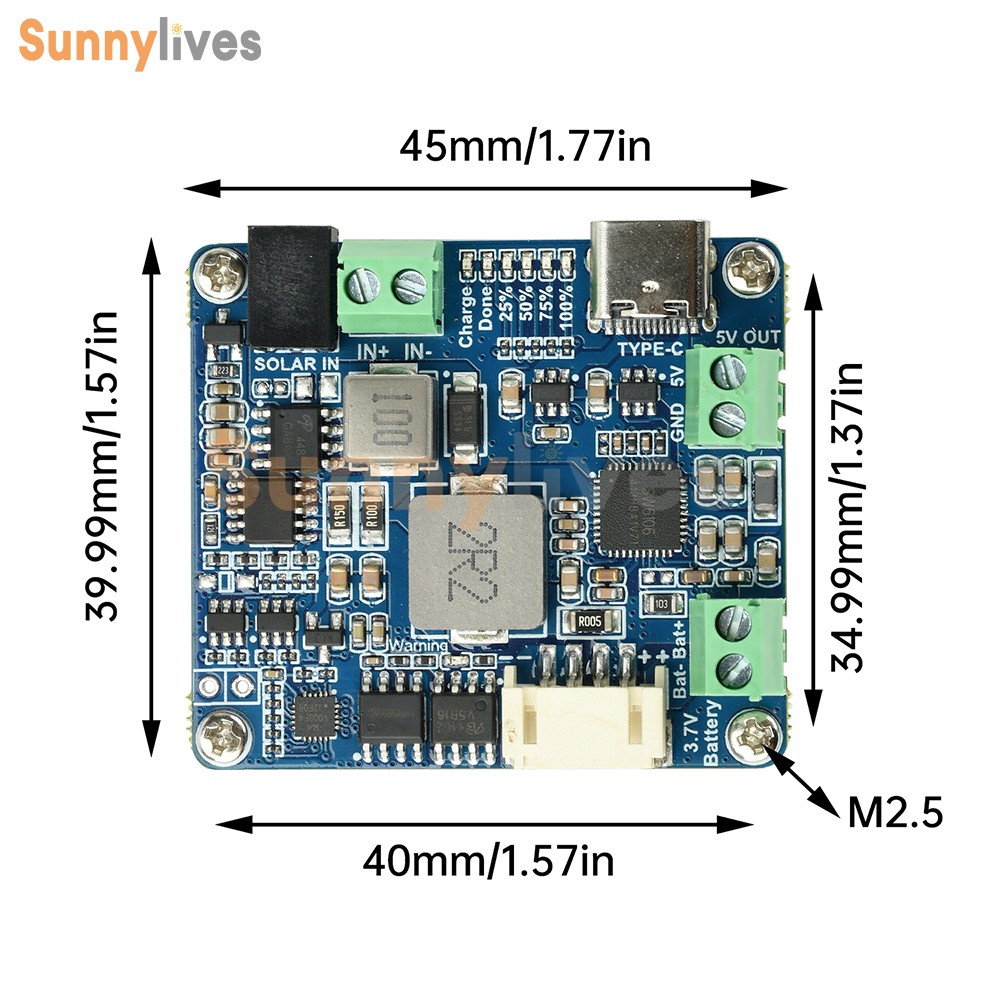 6-24V Solar Panel Power Management Module 5V 3A Supports MPPT, PD QC FCP SFCP