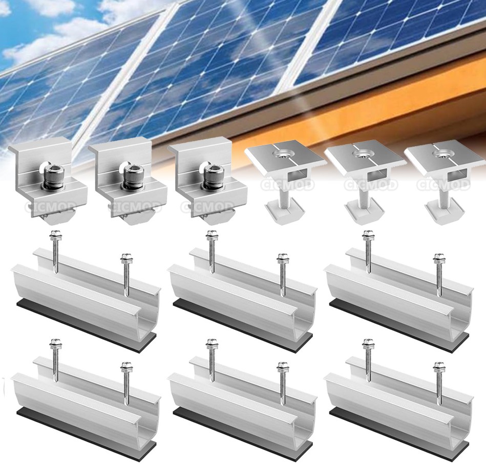 Solar Panel Mounting Fixing Kit Rail Brackets End/Mid Clamp Universal 30mm/35mm