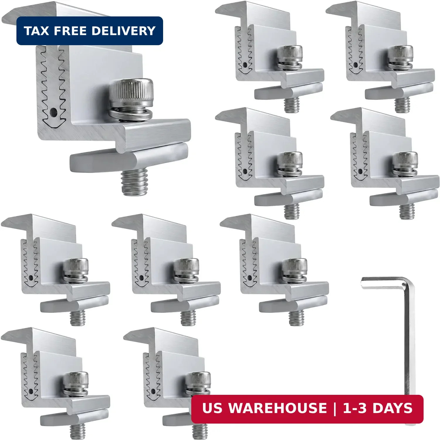 Solar Panel End Clamps 10-Pack – Adjustable 32-50mm Aluminum Mounting Brackets f