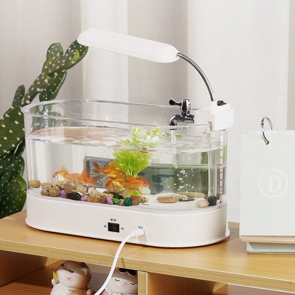 LED Desk Lamp Fish Tank with Smart Alarm Clock and Water Circulation System