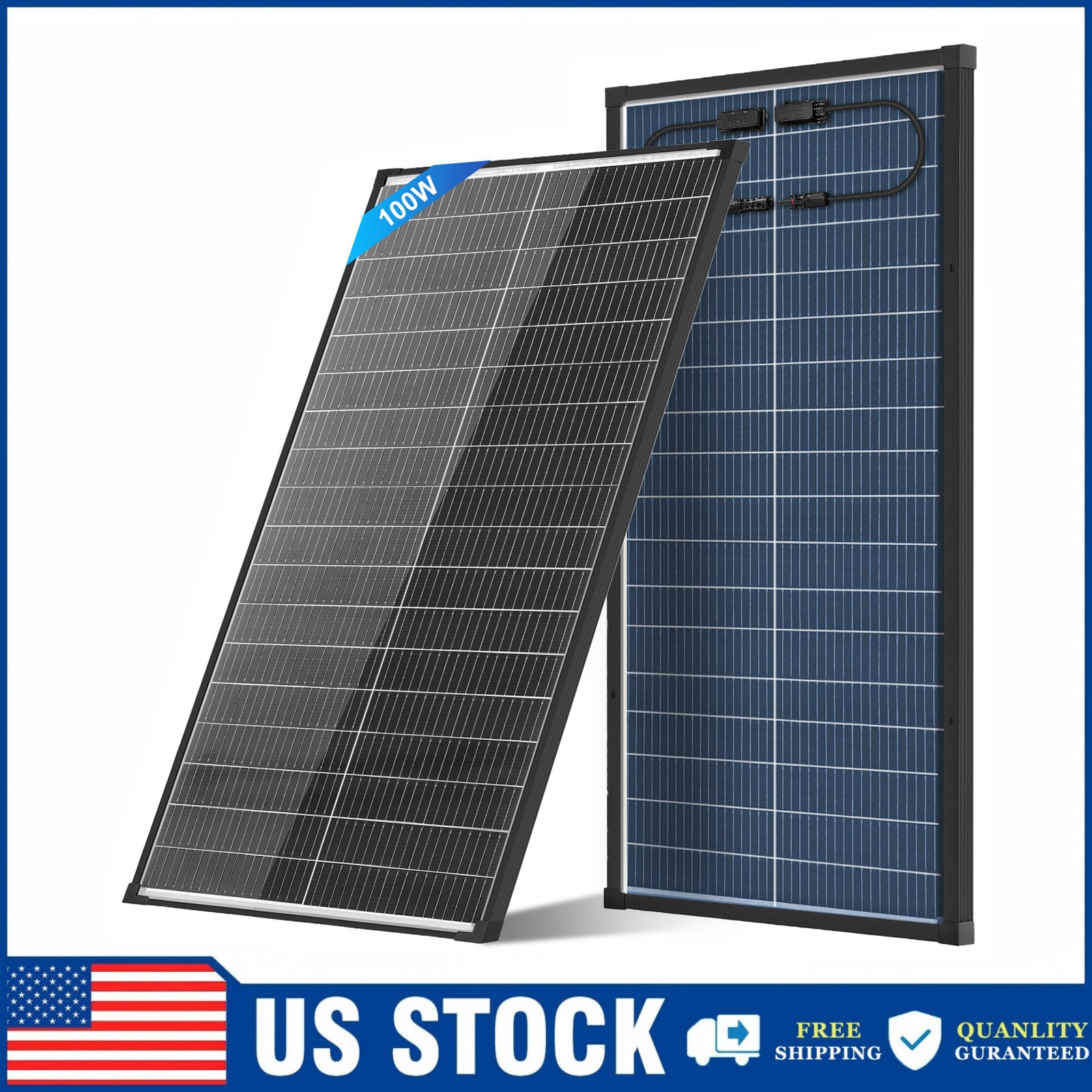 AeternaSol 100W Solar Panel Bifacial N-Type 18BB Mono 18V PV Home RV Off Grid US