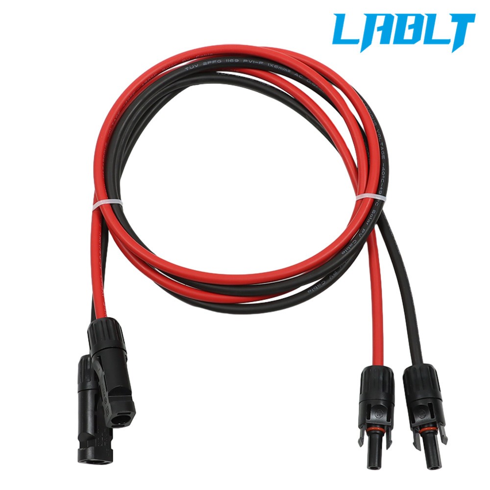 LABLT 1Pair Black + Red Solar Panel Extension Cable Wire Connector 12/10 AWG