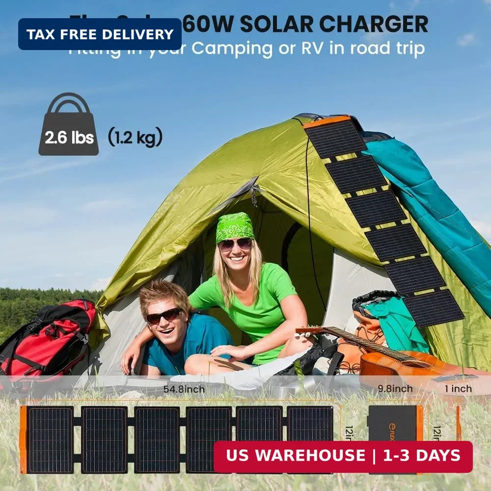 FlexSolar 60W Portable Solar Panels Chargers with PD3.0 USB-C,QC3.0 USB-A and DC