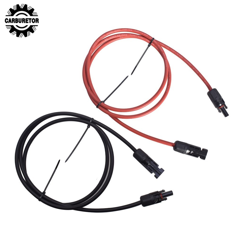 Black + Red 12 AWG Solar Panel Extension Cable Wire Connector 1 Pair 5FT