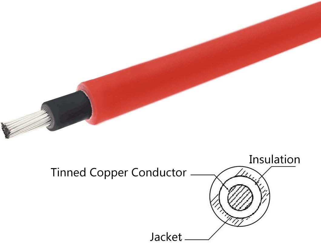 10AWG Solar Extension Cable 1FT, IP67 Waterproof PV Connectors with Tinned Coppe