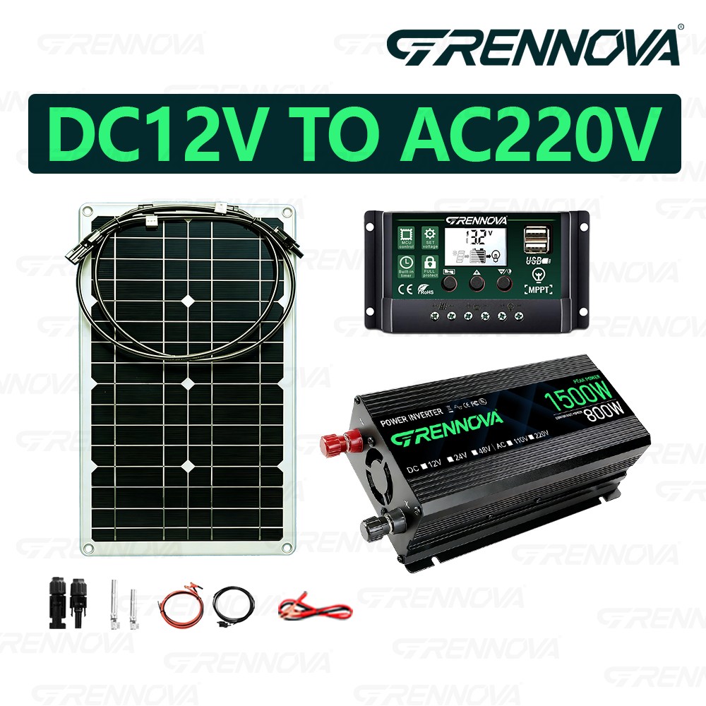 Grennova 1500W Solar Power Kit 80W Panel 12V To 110V/220V Inverter 60A Controlle