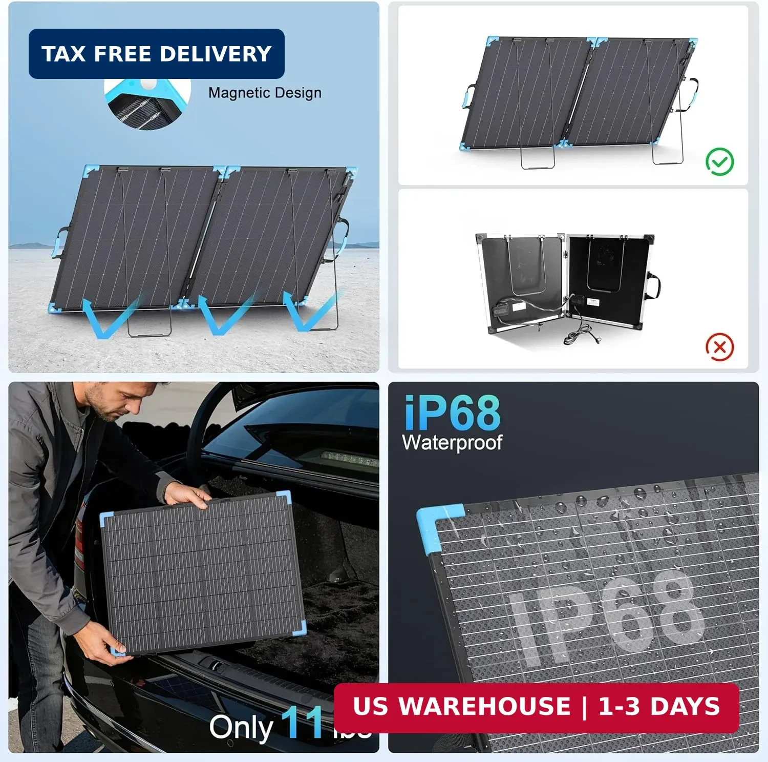 220W Bifacial Portable Solar Panel for Power Station, 23.5% High Efficiency ETFE