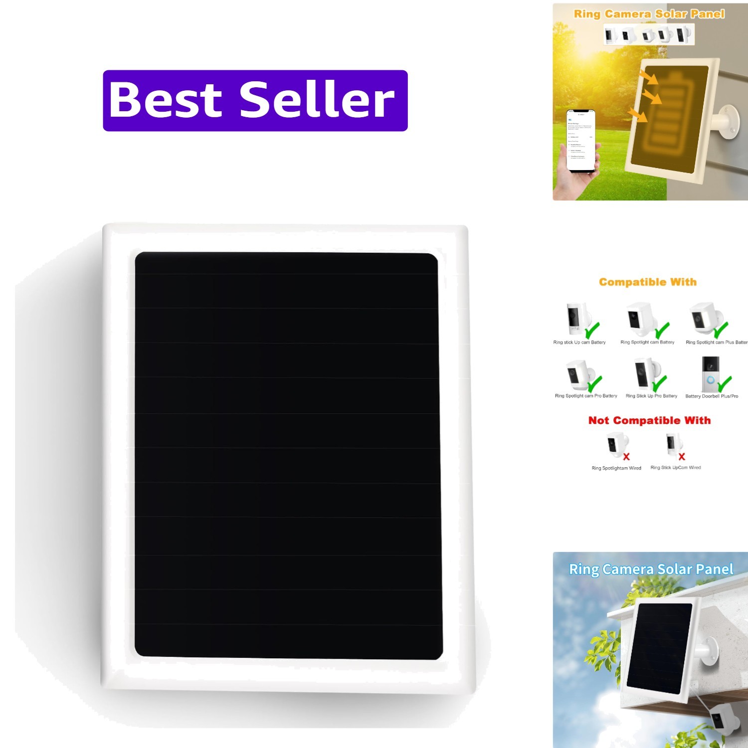 Solar Panel Charger for Ring Camera, Compatible with Stick Up Camera Battery,…