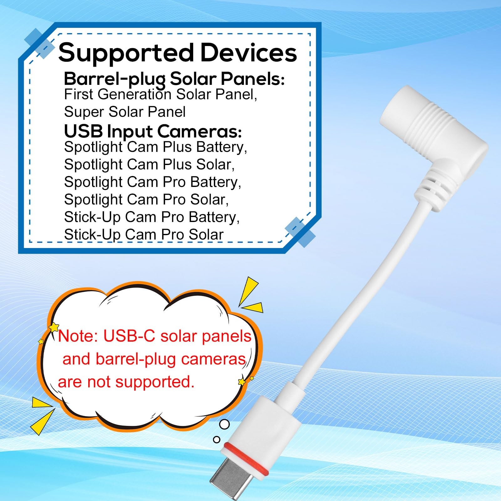 2pcs Barrel Plug to USB-C Power Adapter for Ring Solar Panel USB-C Security …