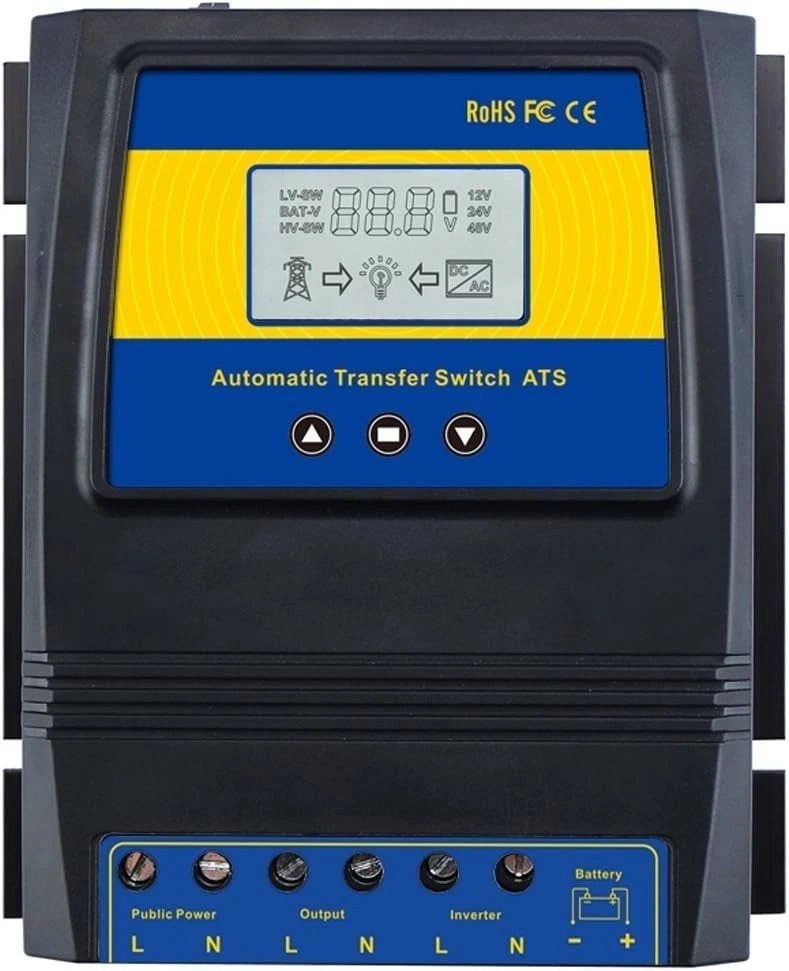 Smart Dual Power Controller with Fast Transfer Switch – 50A for Solar/Wind Use