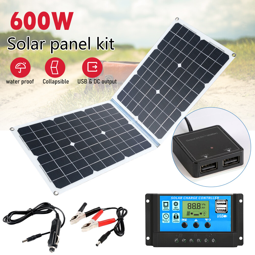 Solar Panel Kit Folding Power Bank USB Outdoor Camping Hiking Phone Charger US