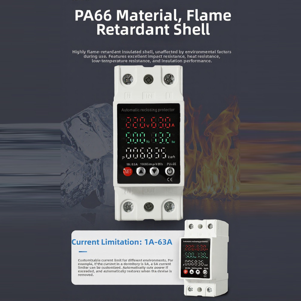 PA66 Overvoltage Protector AC 80-300V 63A for Shutter and Heating Systems