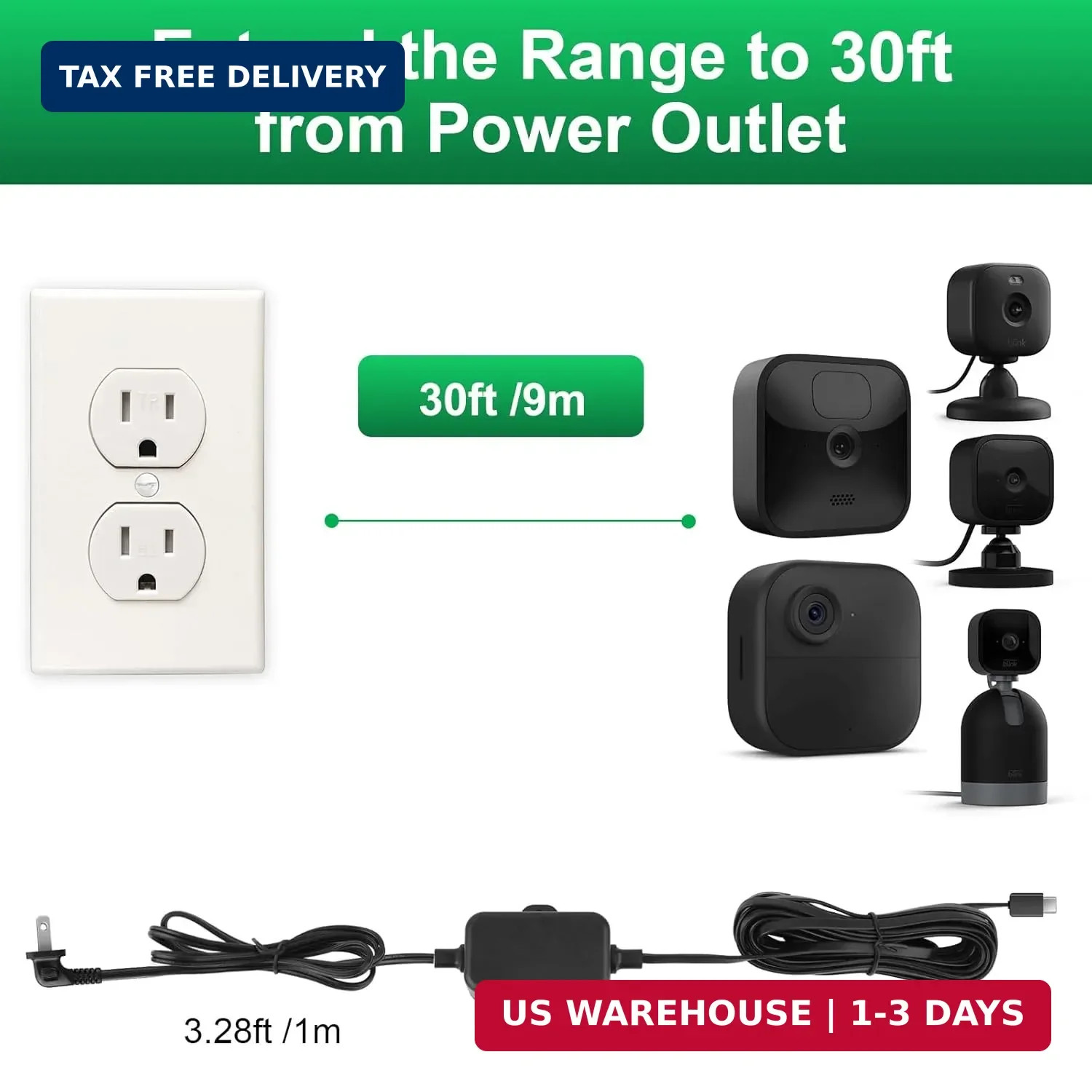 30ft Weather Resistant Power Adapter for Blink Mini 2,Blink Outdoor 4 (4th Gen)(